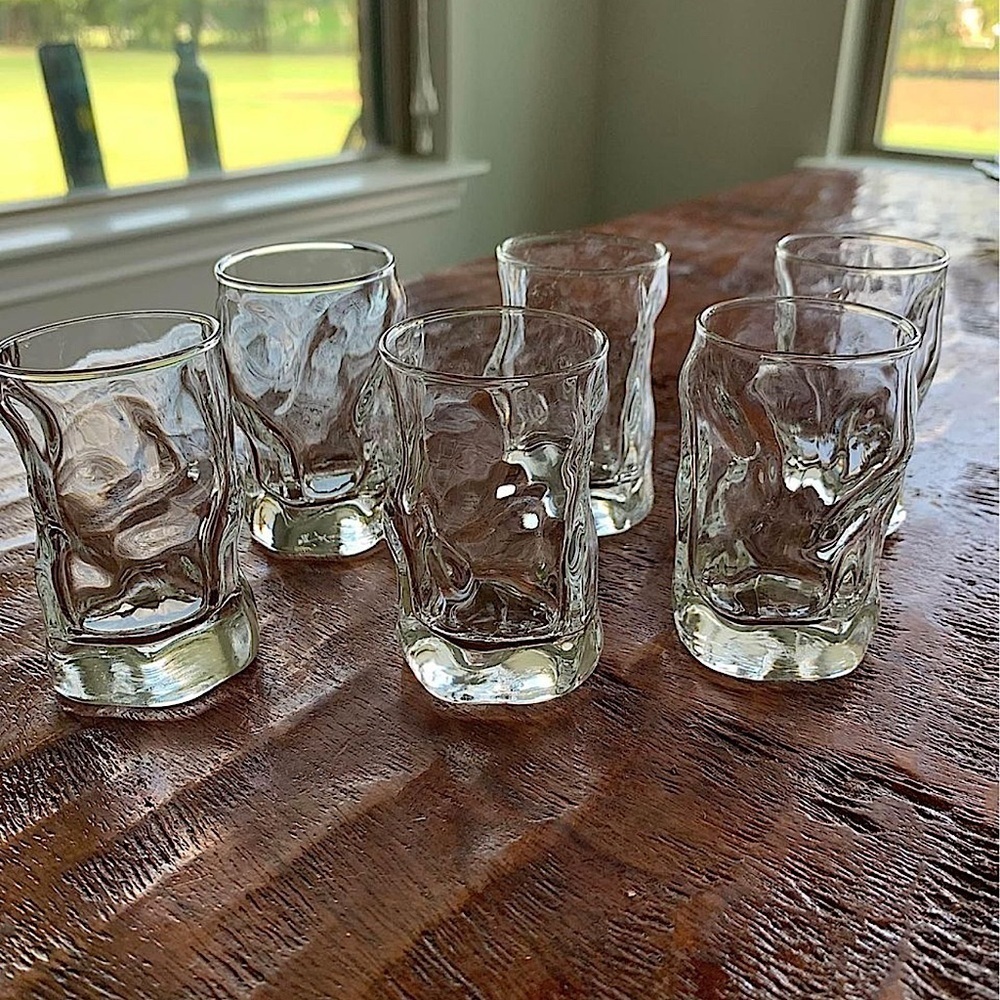 Set 6 Bormioli Rocco Sorgente Shot Glasses Clear Irregular Shape Made in Italy